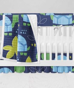 Bumperless Crib Set with Ruffle Skirt and Modern Rail Cover - Turtle Talk