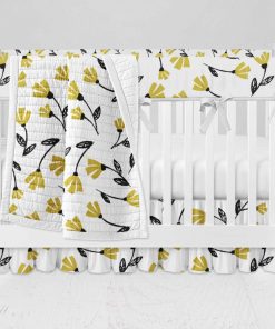 Bumperless Crib Set with Ruffle Skirt and Modern Rail Cover - Picking Flowers