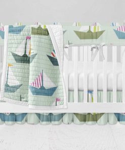 Bumperless Crib Set with Ruffle Skirt and Modern Rail Cover - Sail Away