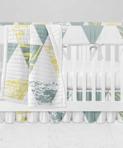 Bumperless Crib Set with Ruffle Skirt and Modern Rail Cover - Palm Triangles