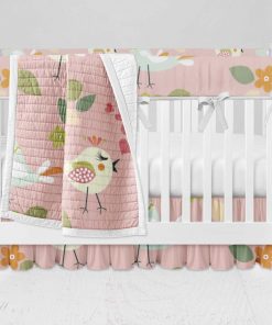 Bumperless Crib Set with Ruffle Skirt and Modern Rail Cover - Sweet Tweets