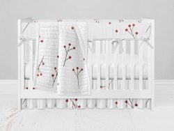 Bumperless Crib Set with Ruffle Skirt and Modern Rail Cover - Winter Berry
