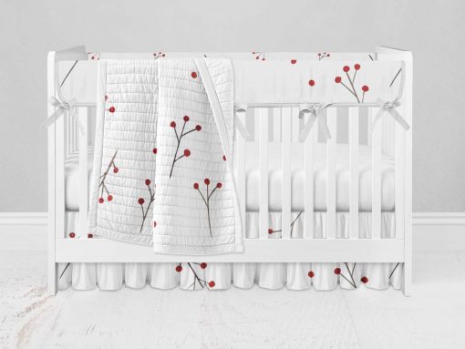 Bumperless Crib Set with Ruffle Skirt and Modern Rail Cover - Winter Berry
