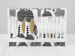 Bumperless Crib Set with Ruffle Skirt and Modern Rail Cover - Abstract Nature
