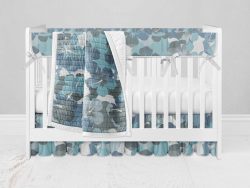 Bumperless Crib Set with Ruffle Skirt and Modern Rail Cover - Blue Wild