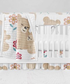 Bumperless Crib Set with Ruffle Skirt and Modern Rail Cover - Mama Bear