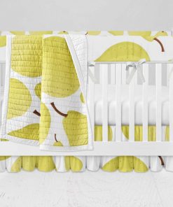 Bumperless Crib Set with Ruffle Skirt and Modern Rail Cover - Pears