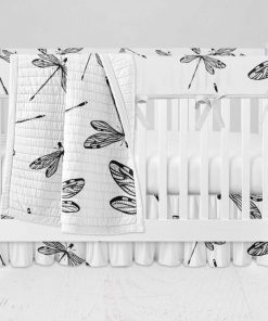 Bumperless Crib Set with Ruffle Skirt and Modern Rail Cover - Dragonfly Ink