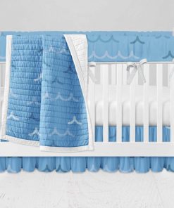 Bumperless Crib Set with Ruffle Skirt and Modern Rail Cover - Ocean Blue
