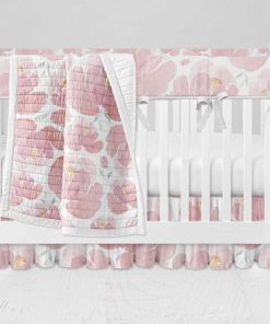 Bumperless Crib Set with Ruffle Skirt and Modern Rail Cover - Pink Petunia