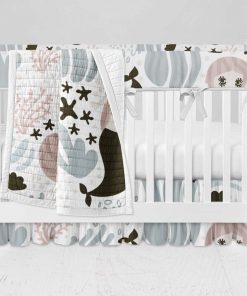 Bumperless Crib Set with Ruffle Skirt and Modern Rail Cover - Many Mermaids