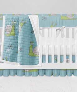 Bumperless Crib Set with Ruffle Skirt and Modern Rail Cover - Silly Snail