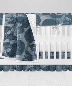 Bumperless Crib Set with Ruffle Skirt and Modern Rail Cover - Skull Camo Blue