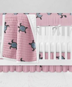 Bumperless Crib Set with Ruffle Skirt and Modern Rail Cover - Sea Turtle