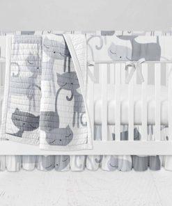 Bumperless Crib Set with Ruffle Skirt and Modern Rail Cover - Kitty Cats