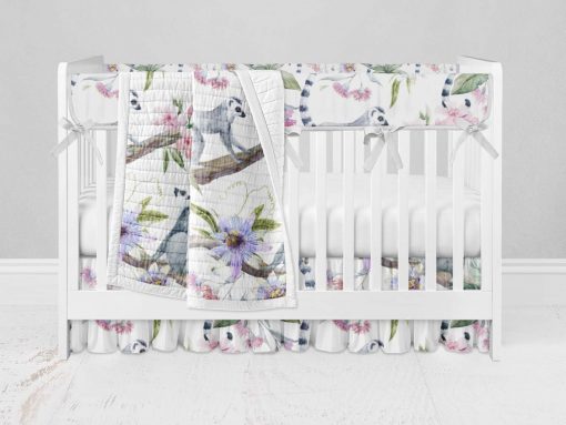Bumperless Crib Set with Ruffle Skirt and Modern Rail Cover - Tropical Wild Life