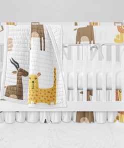 Bumperless Crib Set with Ruffle Skirt and Modern Rail Cover - Zoo  Animals