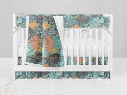 Bumperless Crib Set with Ruffle Skirt and Modern Rail Cover - Tropical