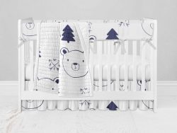 Bumperless Crib Set with Ruffle Skirt and Modern Rail Cover - Woodsy Bear