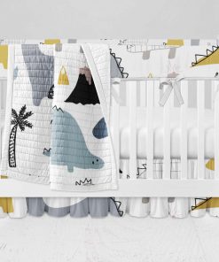 Bumperless Crib Set with Ruffle Skirt and Modern Rail Cover - Dino Draw