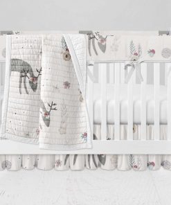 Bumperless Crib Set with Ruffle Skirt and Modern Rail Cover - Oh My Deer