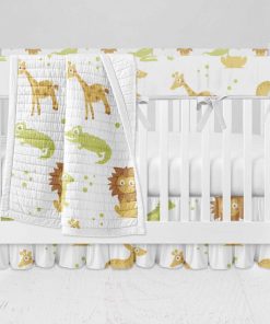 Bumperless Crib Set with Ruffle Skirt and Modern Rail Cover - Animal Crackers