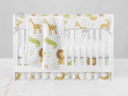 Bumperless Crib Set with Ruffle Skirt and Modern Rail Cover - Animal Crackers