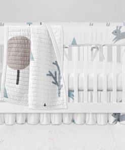 Bumperless Crib Set with Ruffle Skirt and Modern Rail Cover - Forest Bunny