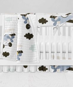 Bumperless Crib Set with Ruffle Skirt and Modern Rail Cover - Plane & More Planes