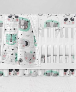 Bumperless Crib Set with Ruffle Skirt and Modern Rail Cover - Baby Animals