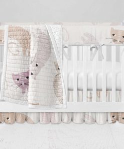 Bumperless Crib Set with Ruffle Skirt and Modern Rail Cover - Curvy Cats