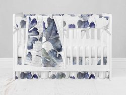 Bumperless Crib Set with Ruffle Skirt and Modern Rail Cover - Watercolor Leaf