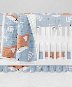 Bumperless Crib Set with Ruffle Skirt and Modern Rail Cover - Happy Fox