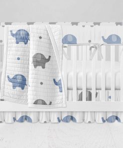 Bumperless Crib Set with Ruffle Skirt and Modern Rail Cover - Elephant Print