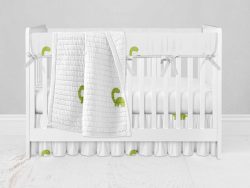 Bumperless Crib Set with Ruffle Skirt and Modern Rail Cover - Tiny Dino