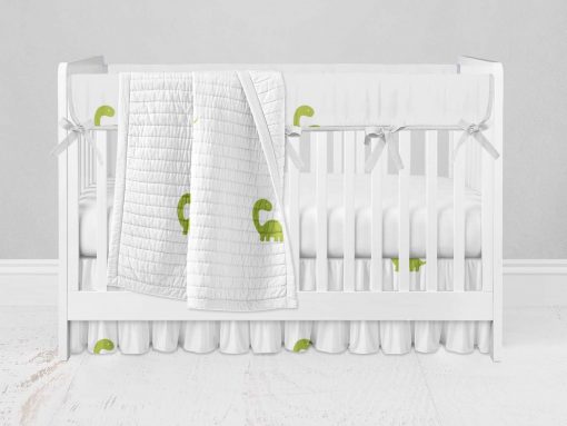 Bumperless Crib Set with Ruffle Skirt and Modern Rail Cover - Tiny Dino