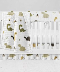 Bumperless Crib Set with Ruffle Skirt and Modern Rail Cover - Dino Party