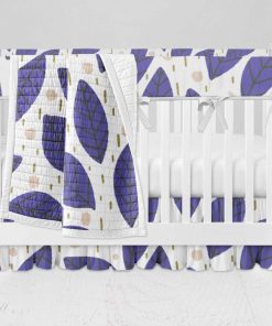 Bumperless Crib Set with Ruffle Skirt and Modern Rail Cover - Purple Leaf