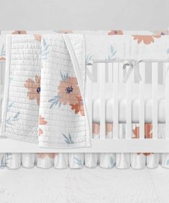 Bumperless Crib Set with Ruffle Skirt and Modern Rail Cover - Flowers Flowers
