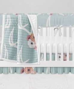Bumperless Crib Set with Ruffle Skirt and Modern Rail Cover - Dear Deer Deer