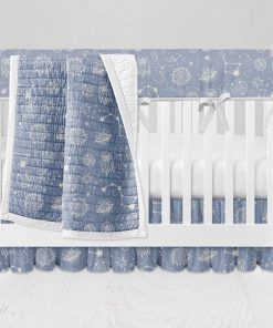 Bumperless Crib Set with Ruffle Skirt and Modern Rail Cover - Cosmic Sketch