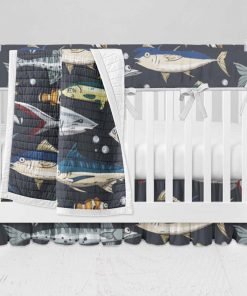Bumperless Crib Set with Ruffle Skirt and Modern Rail Cover - Salty Fish