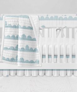 Bumperless Crib Set with Ruffle Skirt and Modern Rail Cover - Clearly Clouds