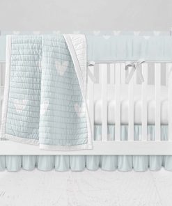 Bumperless Crib Set with Ruffle Skirt and Modern Rail Cover - Hearts On Blue