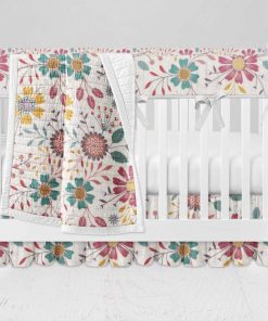 Bumperless Crib Set with Ruffle Skirt and Modern Rail Cover - Wild Flower