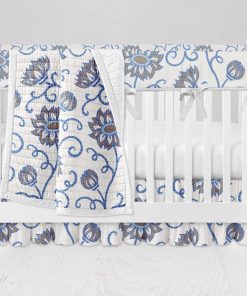 Bumperless Crib Set with Ruffle Skirt and Modern Rail Cover - Beautiful Blues