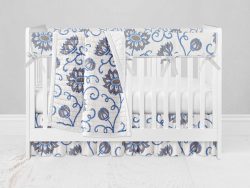 Bumperless Crib Set with Ruffle Skirt and Modern Rail Cover - Beautiful Blues