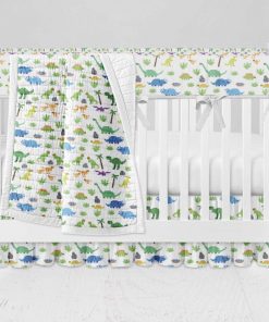 Bumperless Crib Set with Ruffle Skirt and Modern Rail Cover - Dino Days
