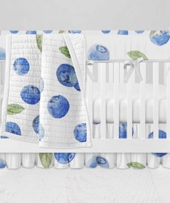 Bumperless Crib Set with Ruffle Skirt and Modern Rail Cover - Berry Blue