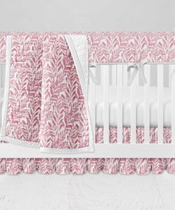 Bumperless Crib Set with Ruffle Skirt and Modern Rail Cover - Pink Vines